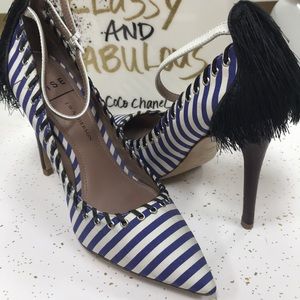 Also Rise Blue White Striped Stilettos